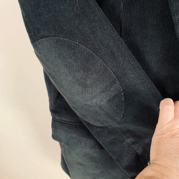 Stafford 48 Reg Classic Black Corduroy Sport Coat Blazer Jacket Elbow Patches - Picture 11 of 16